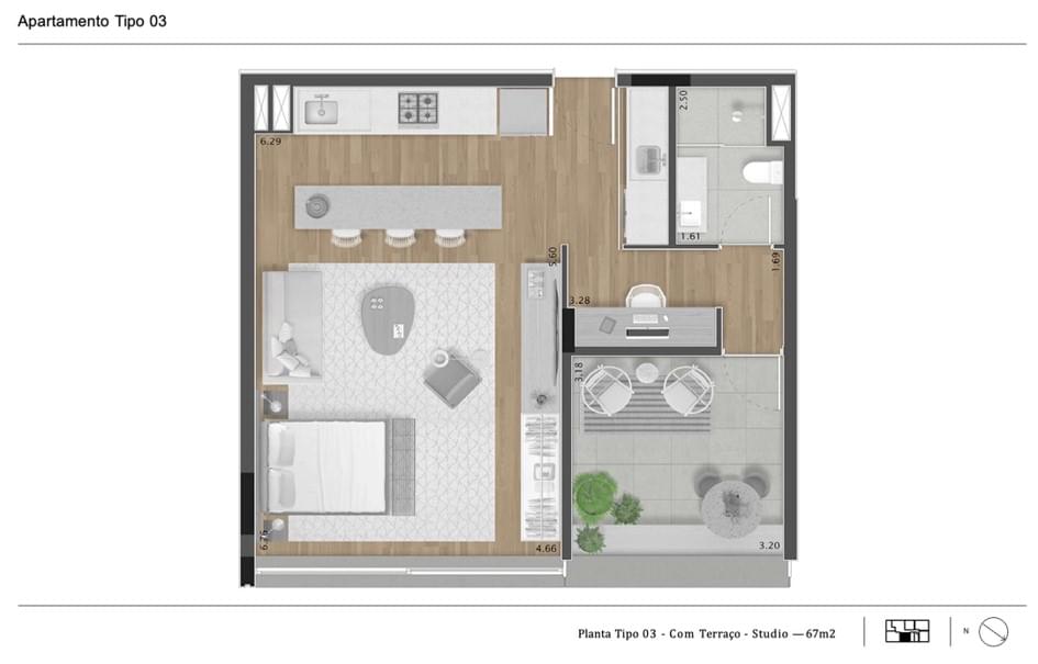 Cônego 505 - Planta Planta 67m² - Studio com Terraço