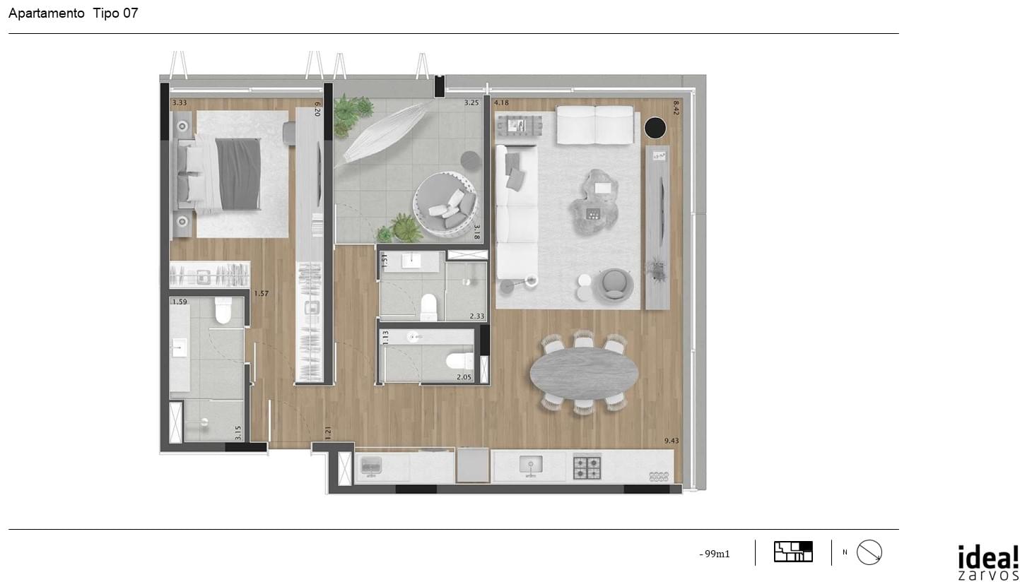 Cônego 505 - Planta Planta 99m² - 1 Suíte e Terraço