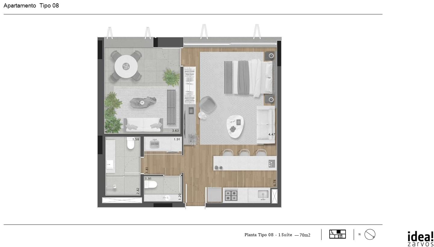Cônego 505 - Planta Planta 70m² - Studio com Terraço