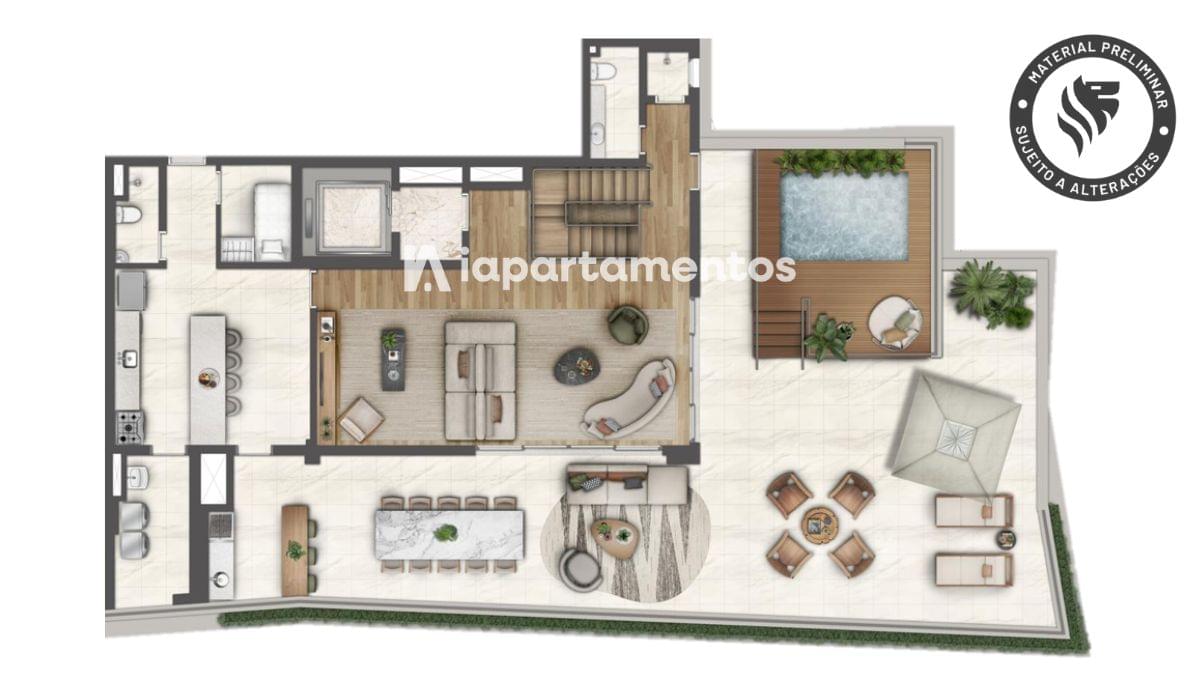 HEAVEN by Yoo - Lançamento - Lavvi - Maestro Cardim - Planta Cobertura Duplex de 512m² - 4 Suítes - Piso Superior