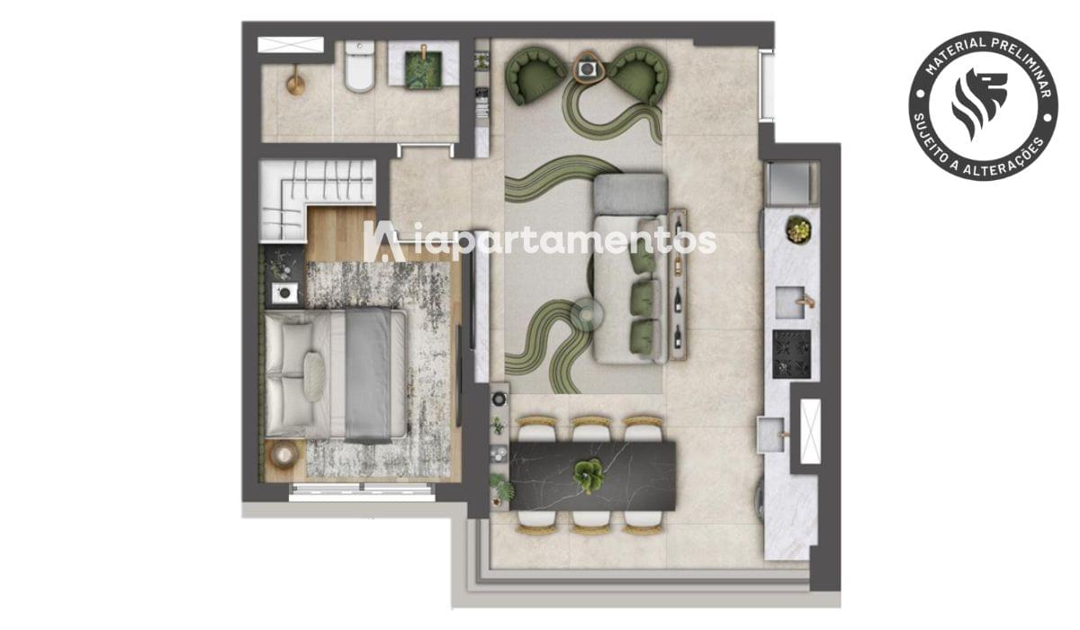 HEAVEN by Yoo - Lançamento - Lavvi - Maestro Cardim - Planta de 46m² - 1 Quarto (Opção)