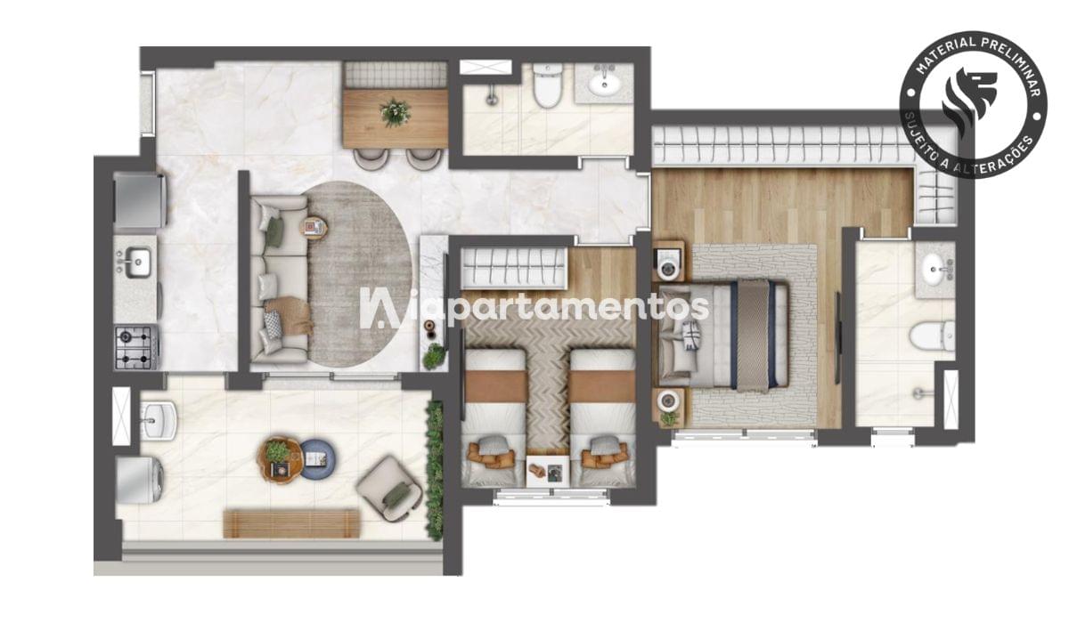 HEAVEN by Yoo - Lançamento - Lavvi - Maestro Cardim - Planta de 68m² - 2 Quartos - 1 Suíte
