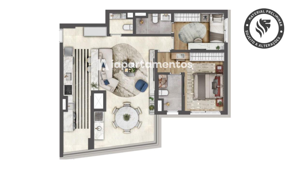 Heaven by Yoo - Planta 85m² | 2 Suítes (Opção)