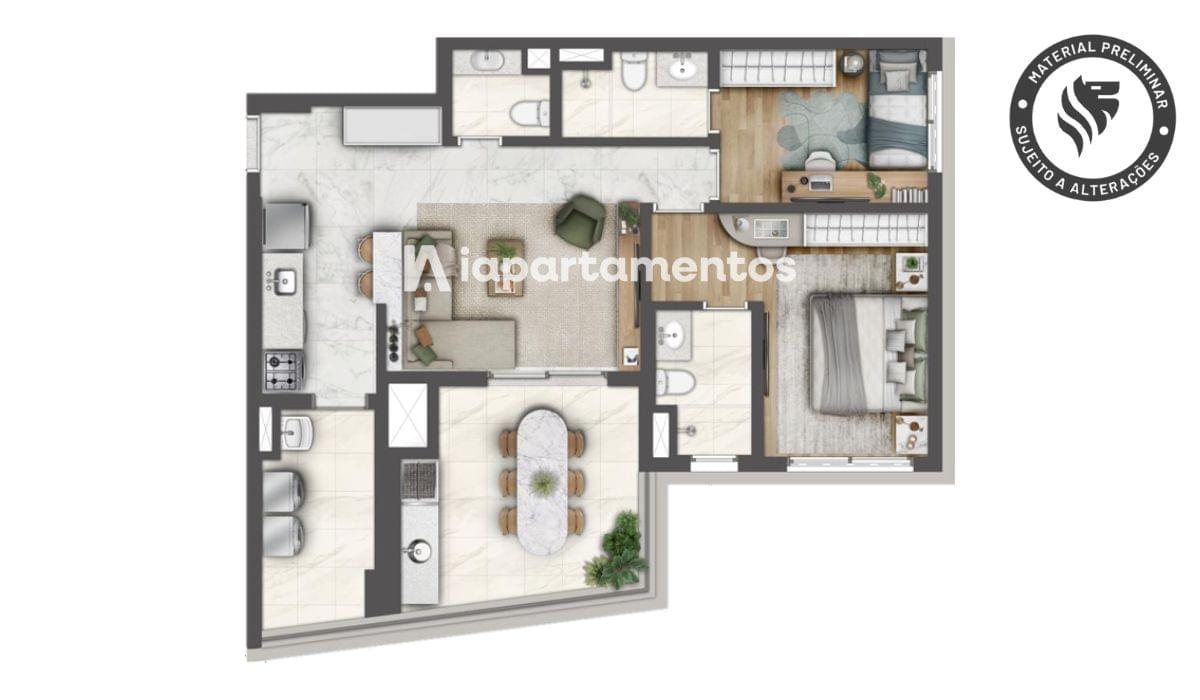 HEAVEN by Yoo - Lançamento - Lavvi - Maestro Cardim - Planta de 85m² - 2 Suítes