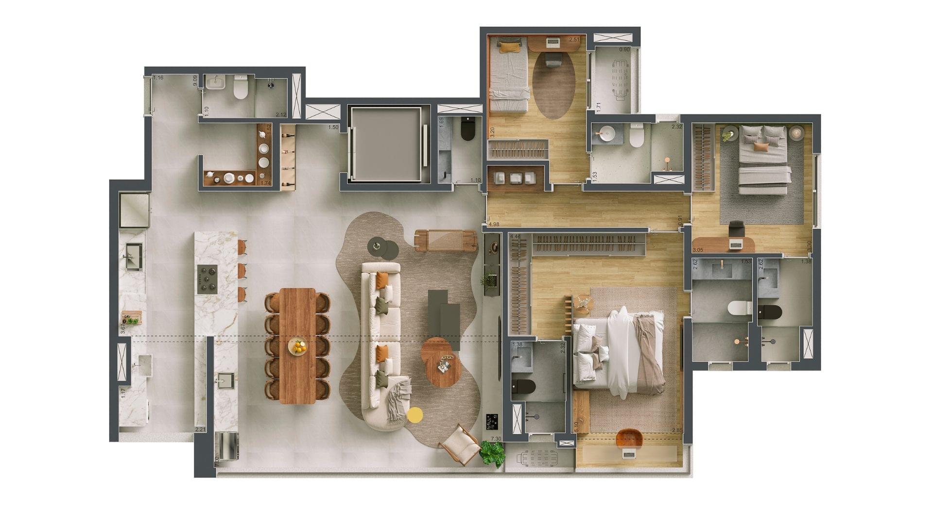 Maison Diogo - Planta Planta 2 - 3 Suítes com Living Ampliado