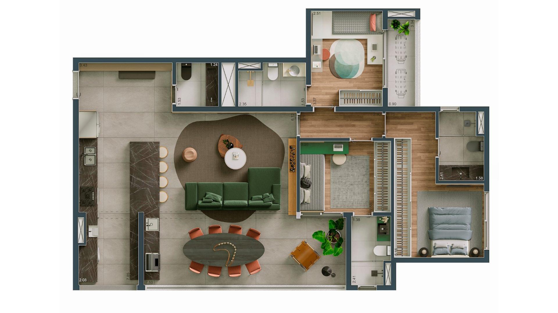 Maison Diogo - Planta Planta 4 - 3 Suítes com Living Ampliado