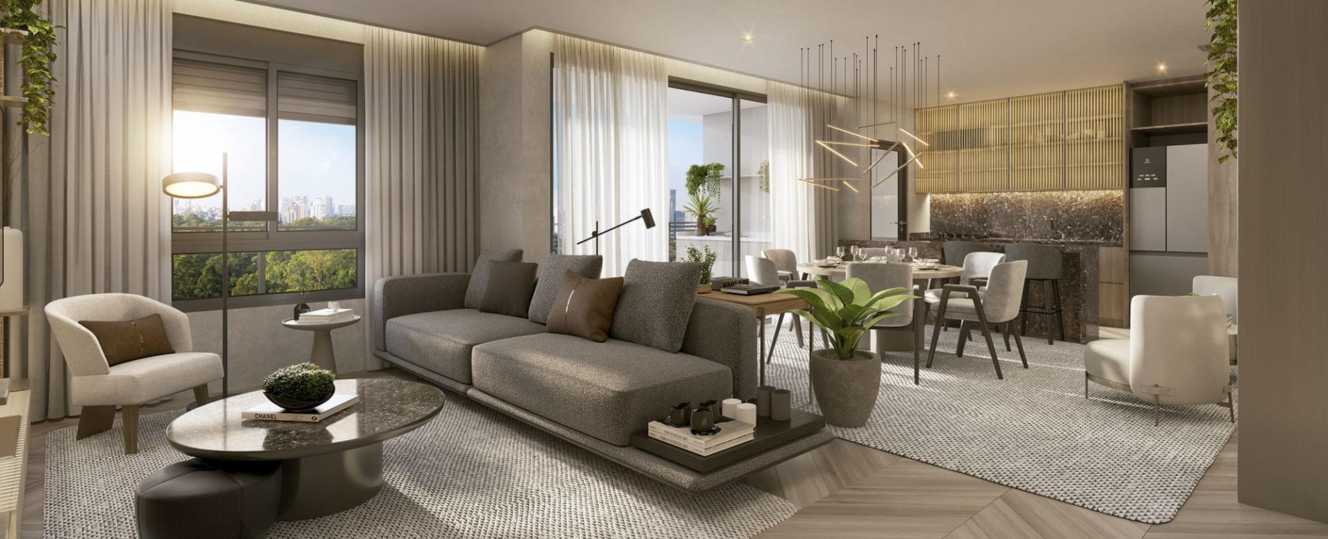 Parque Global - PG Residences - Living do Apartamento de 122m²
