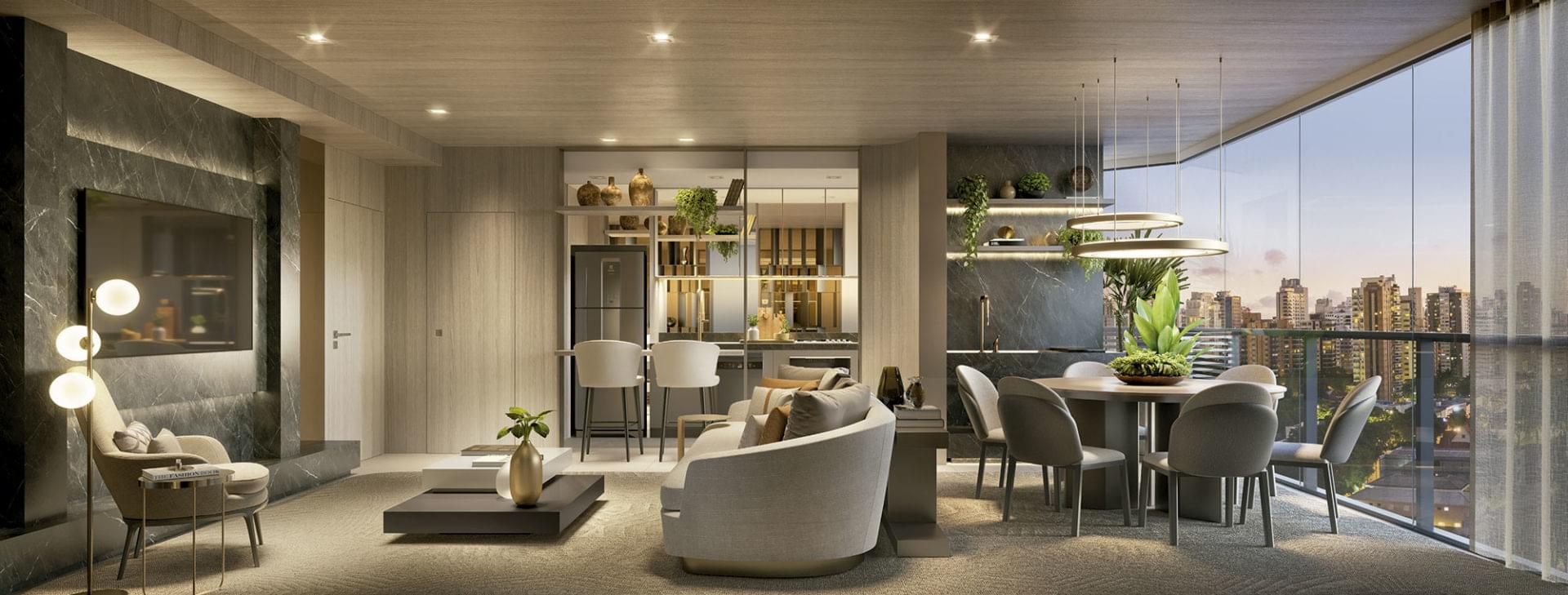 Parque Global - PG Residences - Living do Apartamento de 77m²