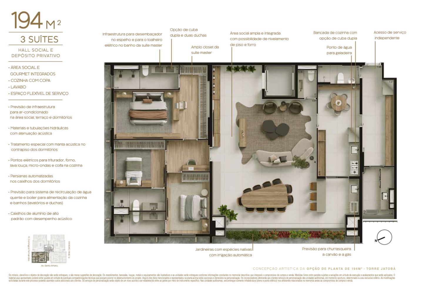 BOSQUE Vila Nova - Planta Planta de 194m² (Opção 1)