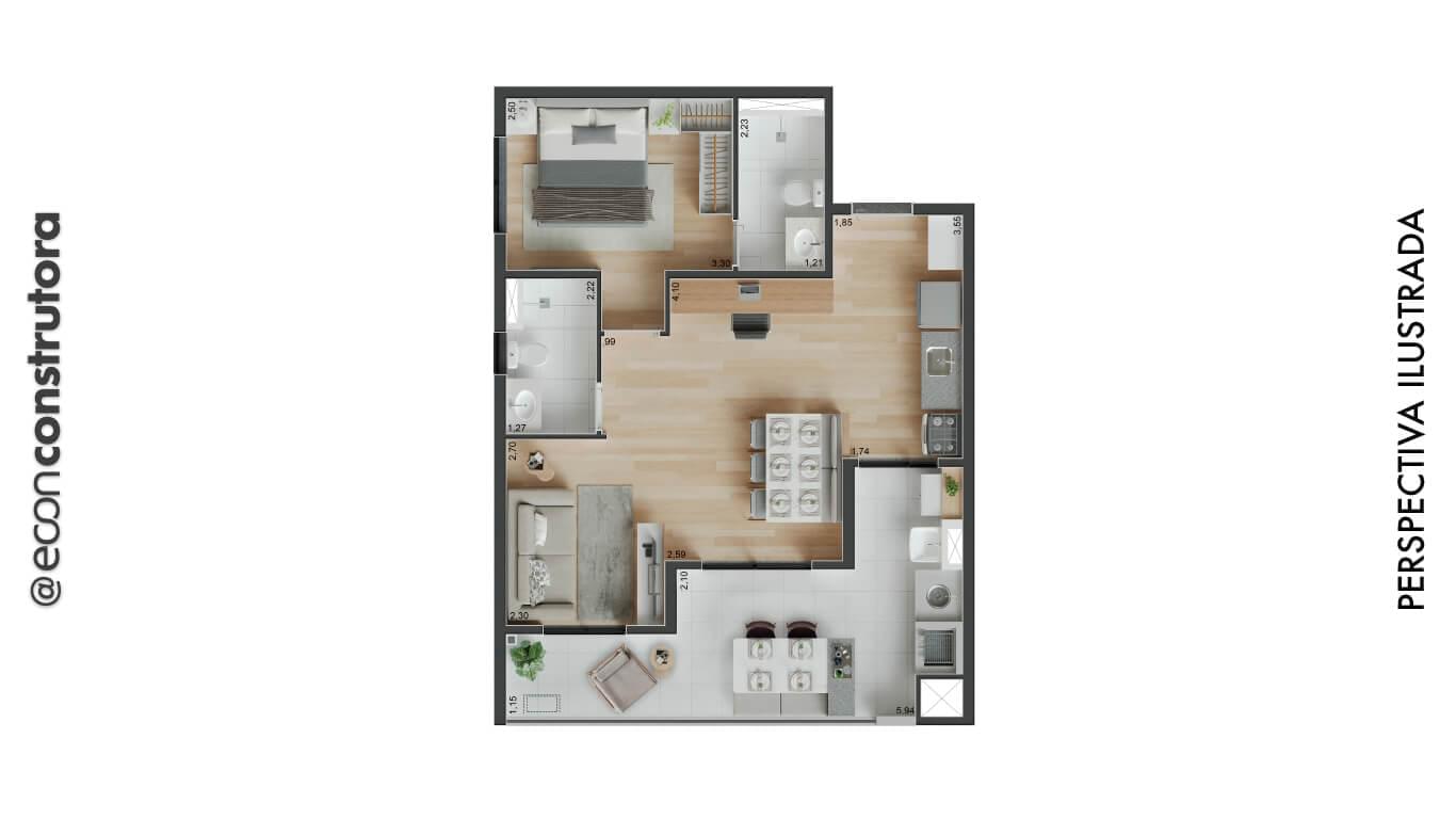 Peak Vila Olímpia - Planta 1 Dormitório com Churrasqueira