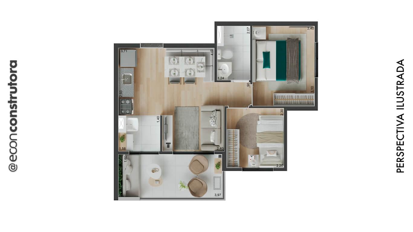 Peak Vila Olímpia - Planta 2 Dormitórios