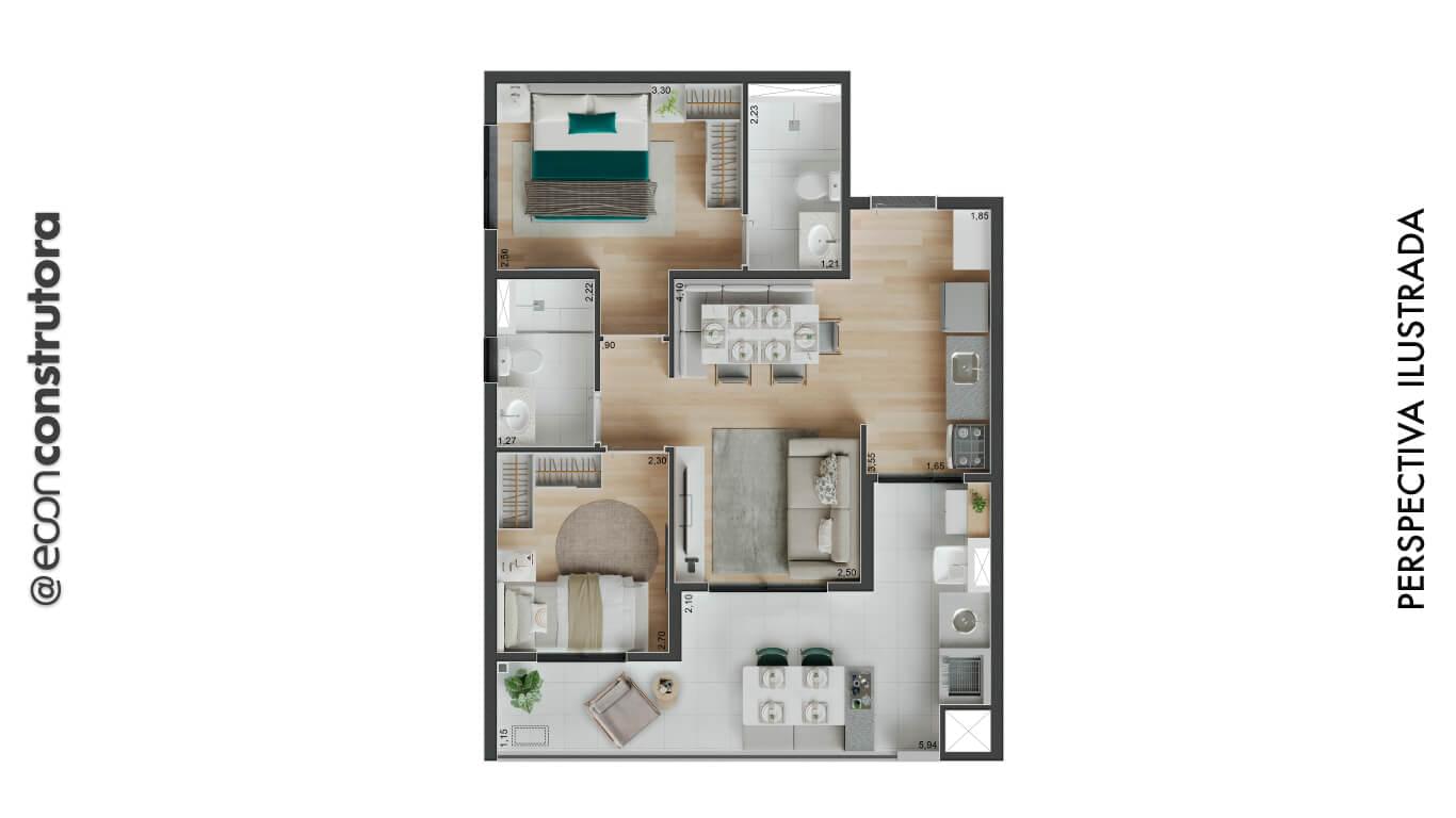 Peak Vila Olímpia - Planta 2 Dormitórios com Suíte e Churrasqueira