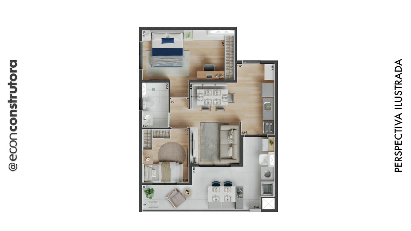 Peak Vila Olímpia - Planta 2 Dormitórios com Churrasqueira