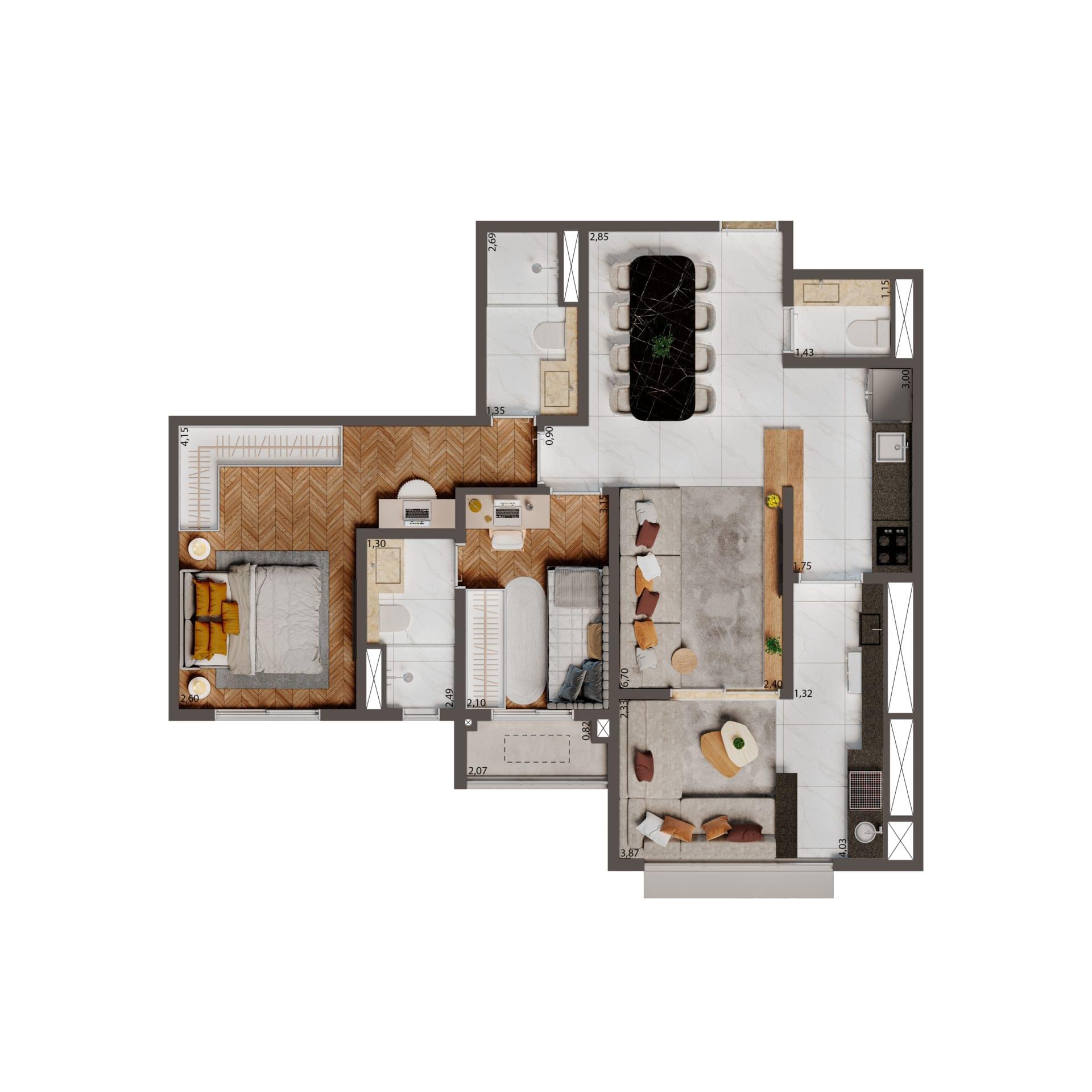 Palazzo Mooca By Living - Planta 75M² (Opção 2)
