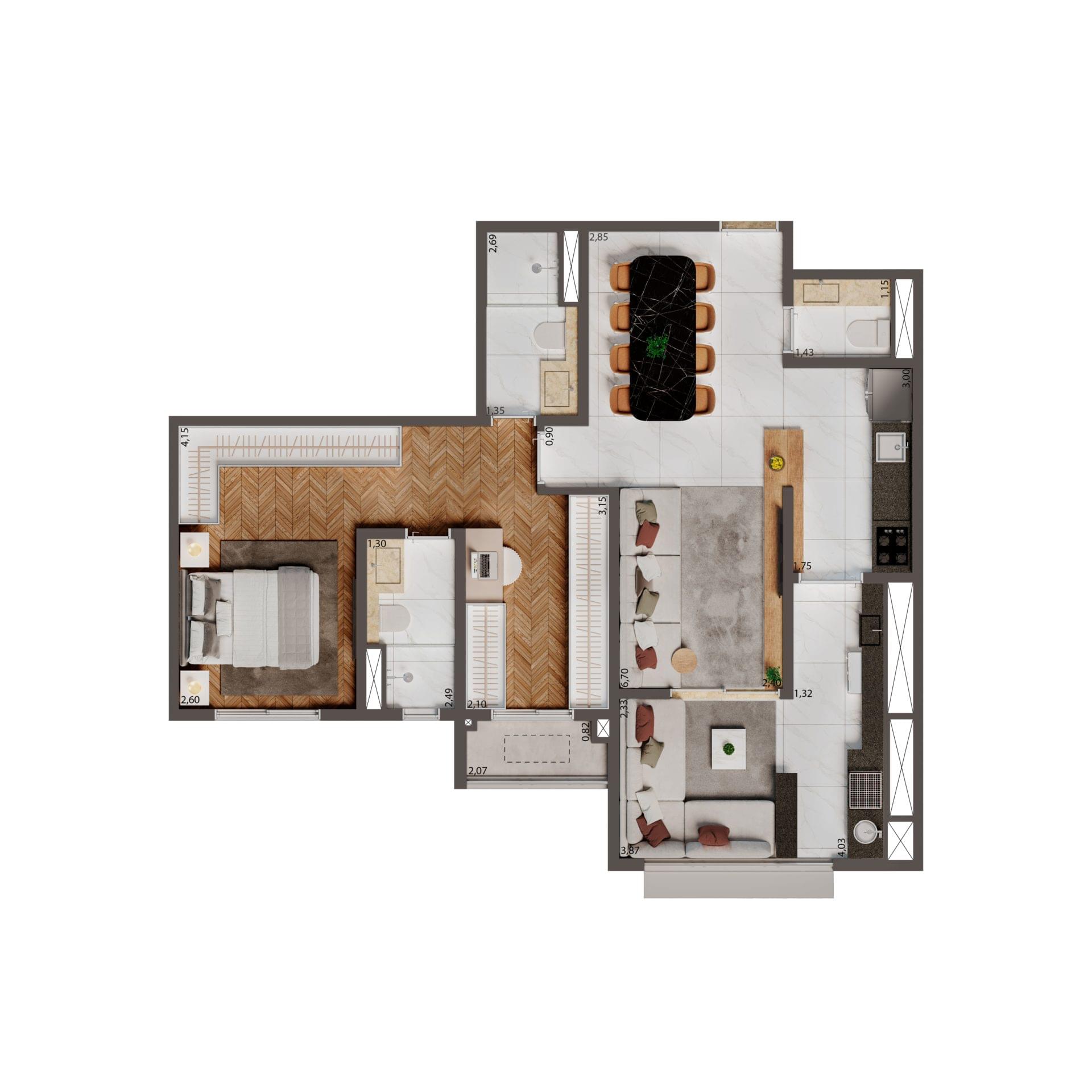 Palazzo Mooca By Living - Planta 75M² (Opção 3)