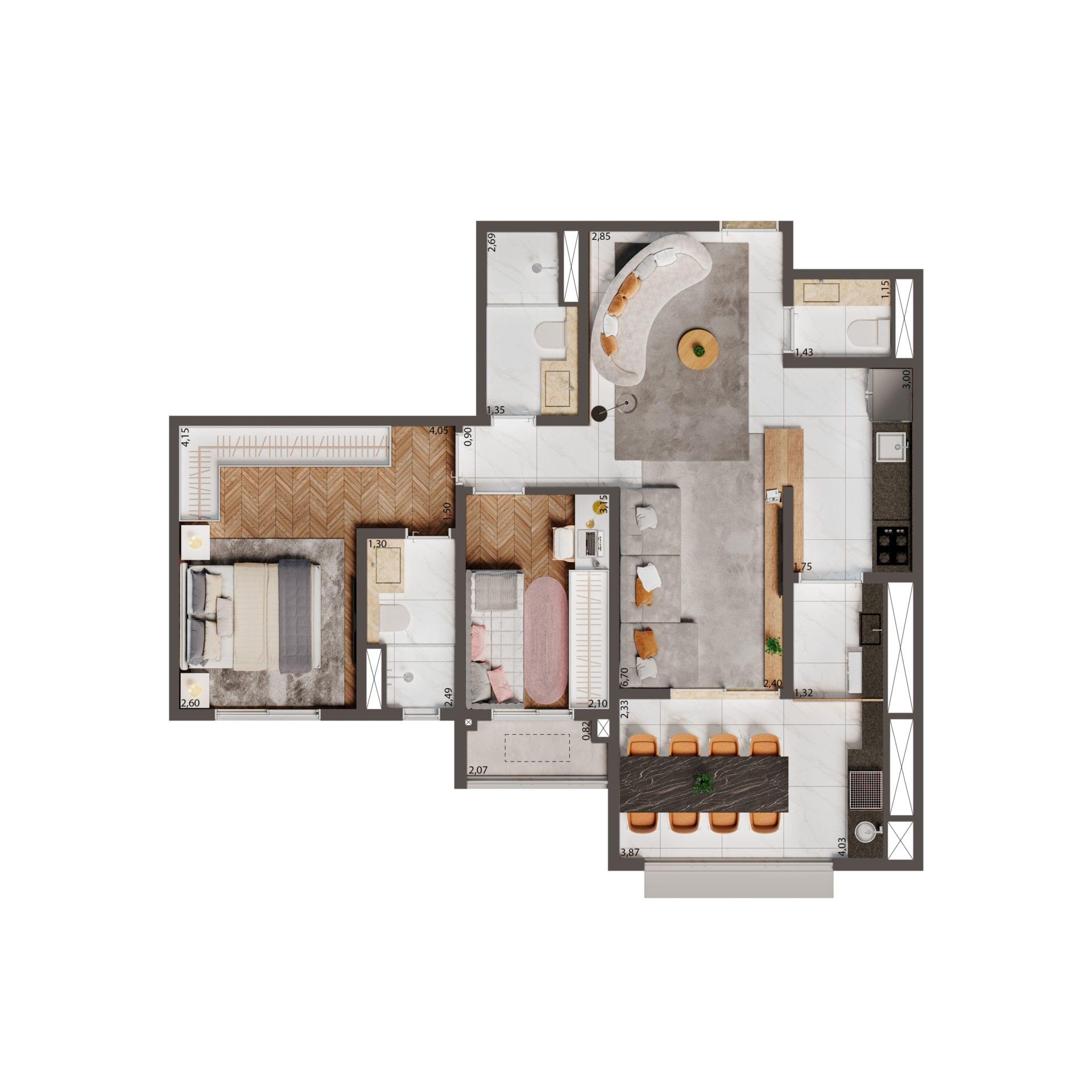 Palazzo Mooca By Living - Planta 75M² (Opção 1)