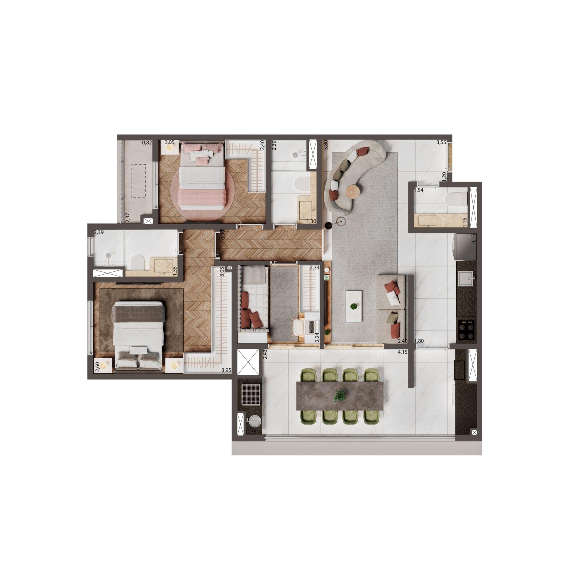 Palazzo Mooca By Living - Planta 84M² (Opção 1)