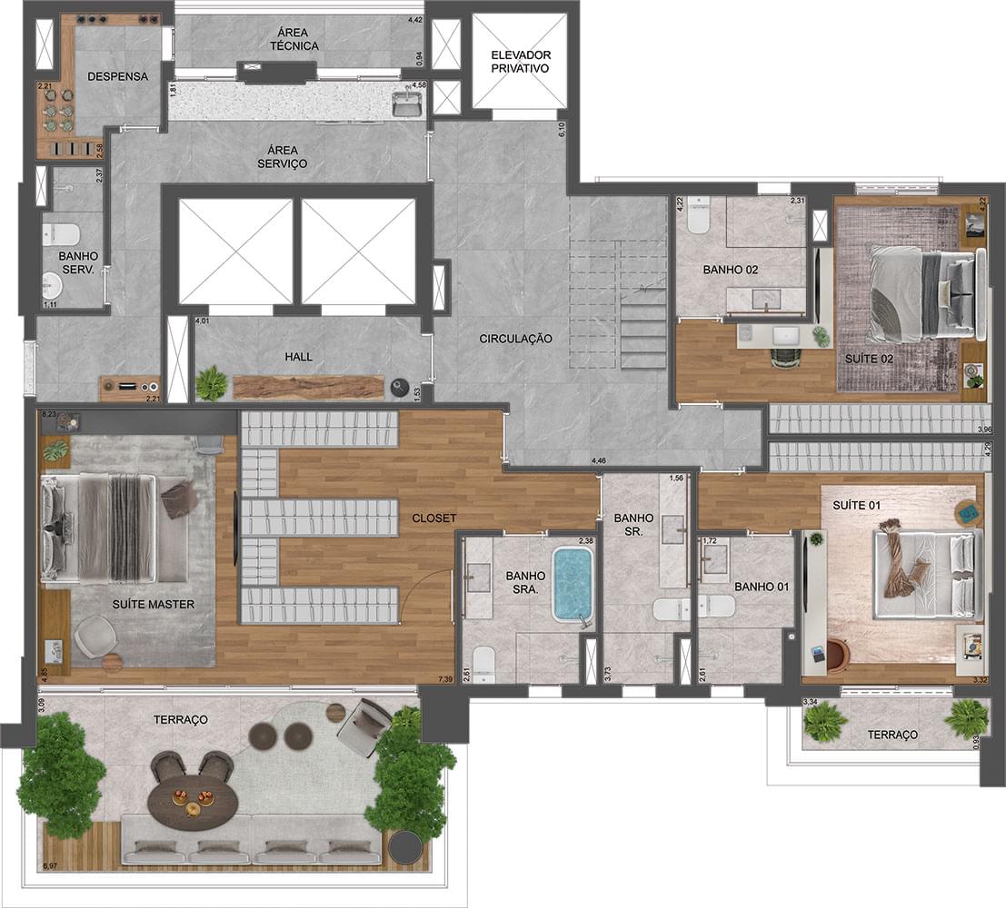 AGAMI Park Residences - Lançamento - Eztec - Av. Agami - Apartamentos - Planta Duplex de 420 m² (Inferior)