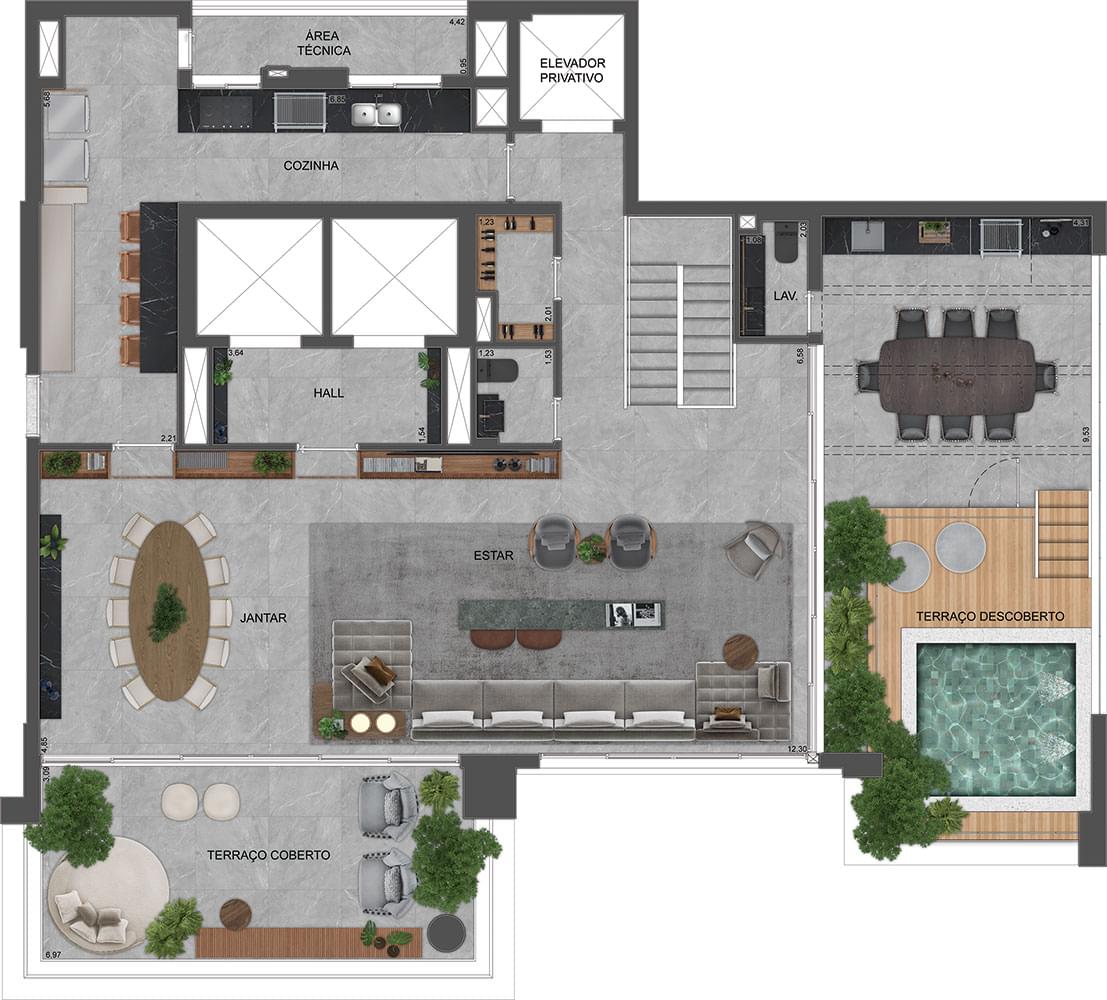 AGAMI Park Residences - Lançamento - Eztec - Av. Agami - Apartamentos - Planta Duplex de 420 m² (Superior)