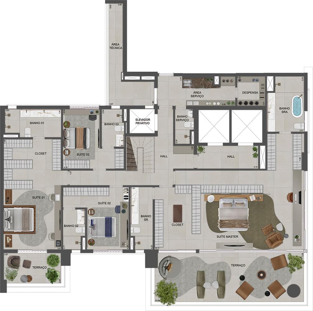 AGAMI Park Residences - Lançamento - Eztec - Av. Agami - Apartamentos - Planta Duplex de 571 m² (Inferior)