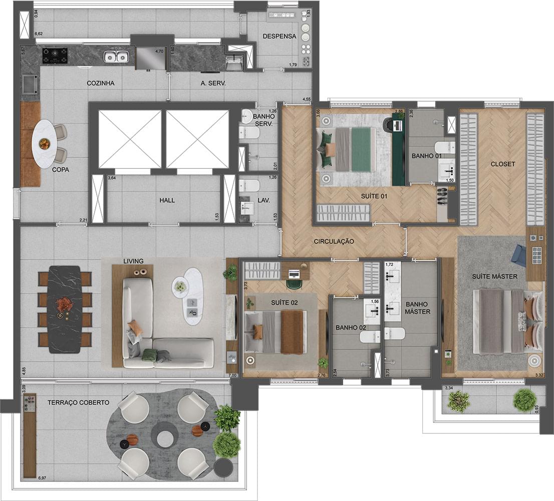 AGAMI Park Residences - Lançamento - Eztec - Av. Agami - Apartamentos - Planta de 215 m² (Opção 1)