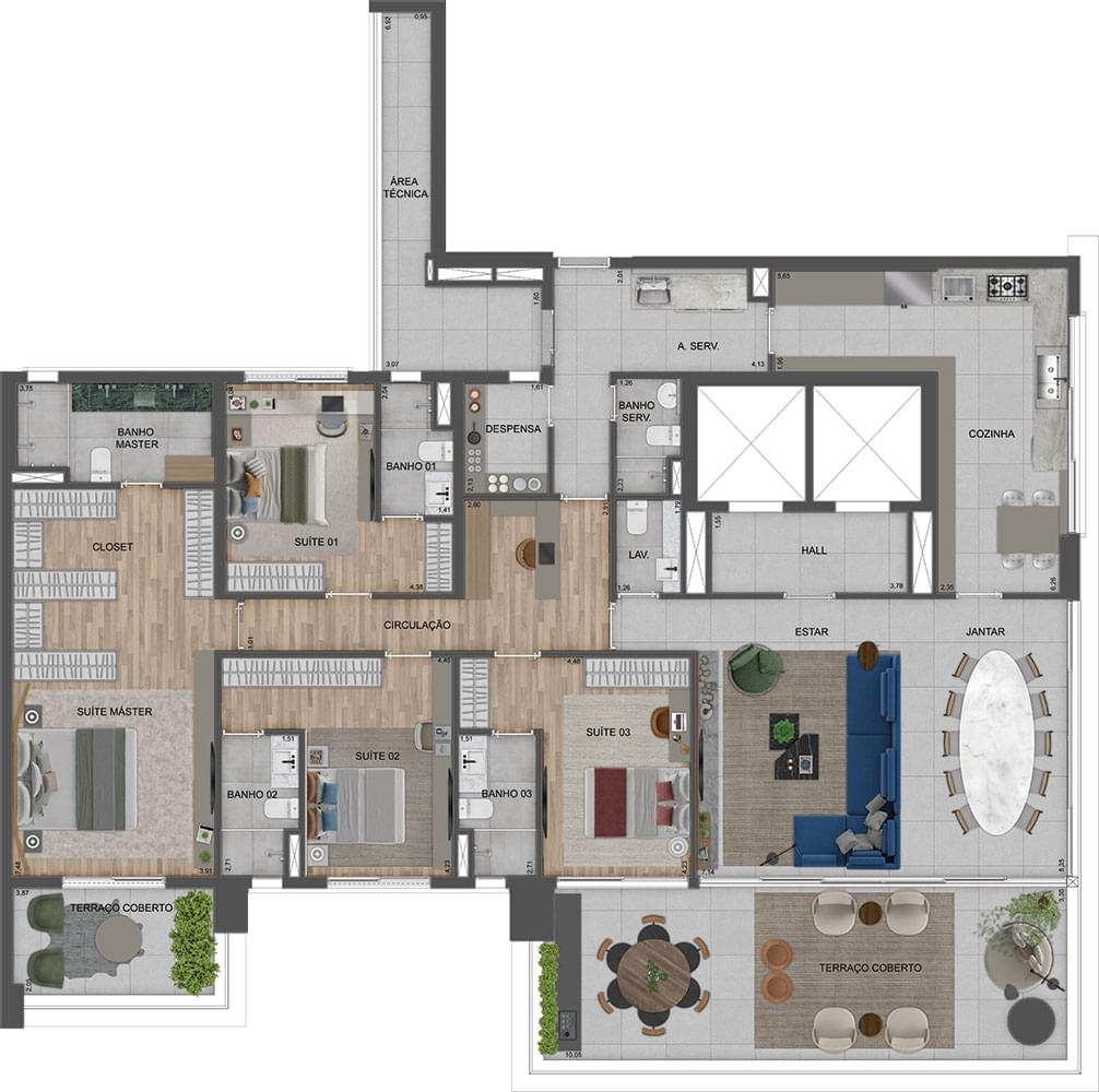 AGAMI Park Residences - Lançamento - Eztec - Av. Agami - Apartamentos - Planta de 280 m² (Opção 1)