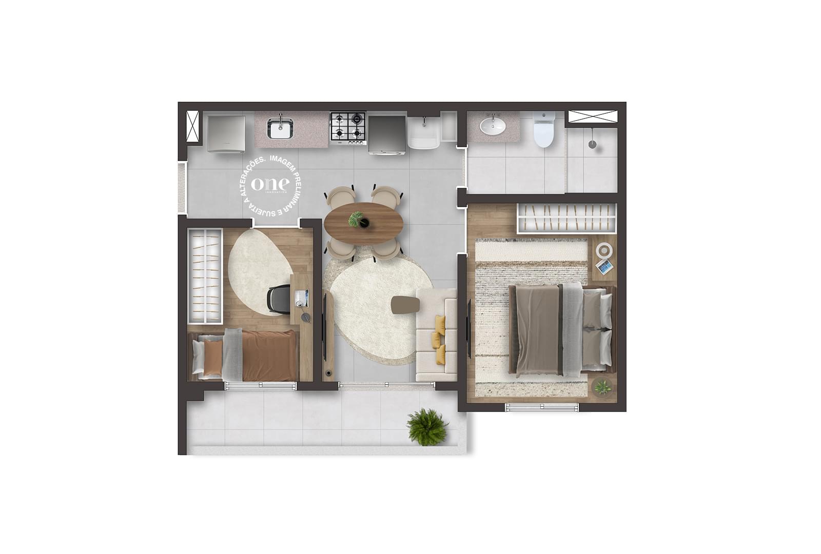 Nex One Parque Augusta - Lançamento - Nex One - Studios para Investimento - Rua Augusta - Consolação - Planta 2 Dormitórios de 39m²