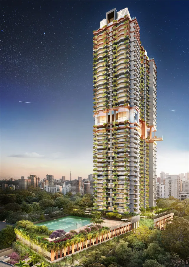 Fachada Iluminada Do On The Sky Perdizes Em São Paulo, Prédio Residencial De Alto Padrão Com 150 Metros