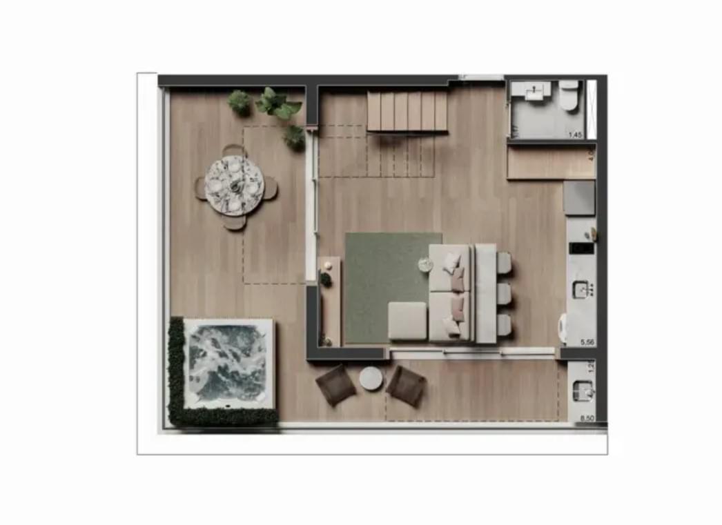 THE ROSE Collection - Lançamento - Trisul - Rua Domingos de Moraes - Vila Mariana - Apartamento - Studio Duplex - Pav. Inferior - Planta de 84m²
