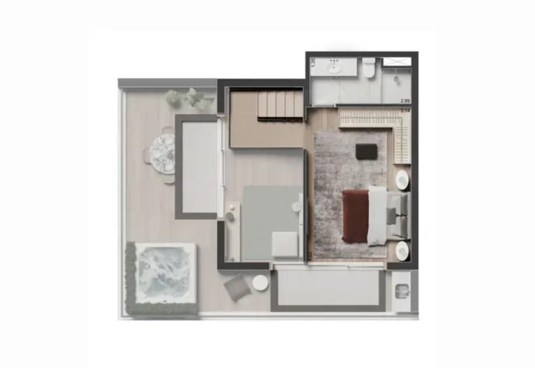 THE ROSE Collection - Lançamento - Trisul - Rua Domingos de Moraes - Vila Mariana - Apartamento - Studio Duplex - Pav. Superior - Planta de 84m²