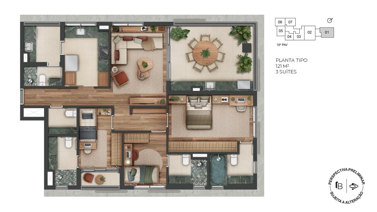 1800 Oscar Pinheiros - Planta Planta de 121m²
