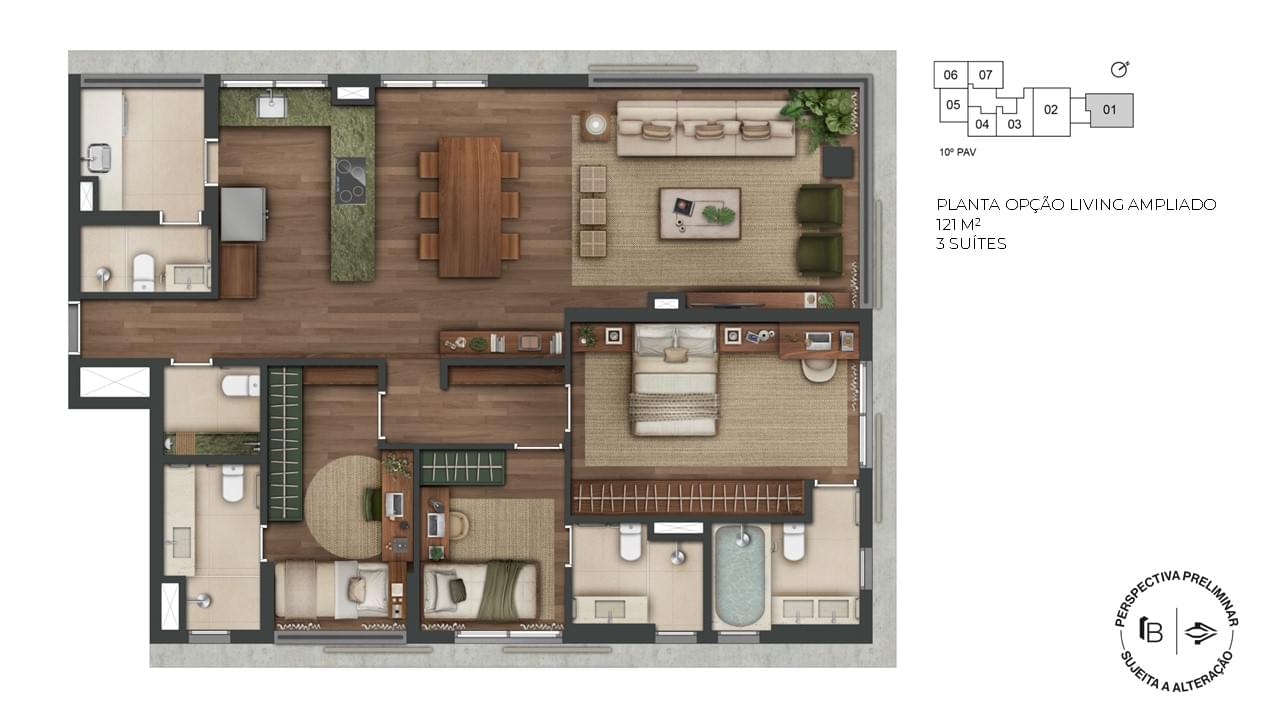 1800 Oscar Pinheiros - Planta Planta de 121m² - Opção