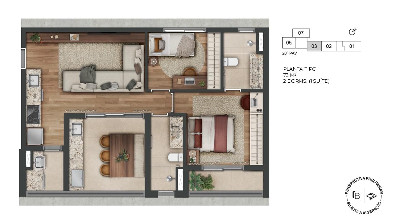 1800 Oscar Pinheiros - Planta Planta de 73m²