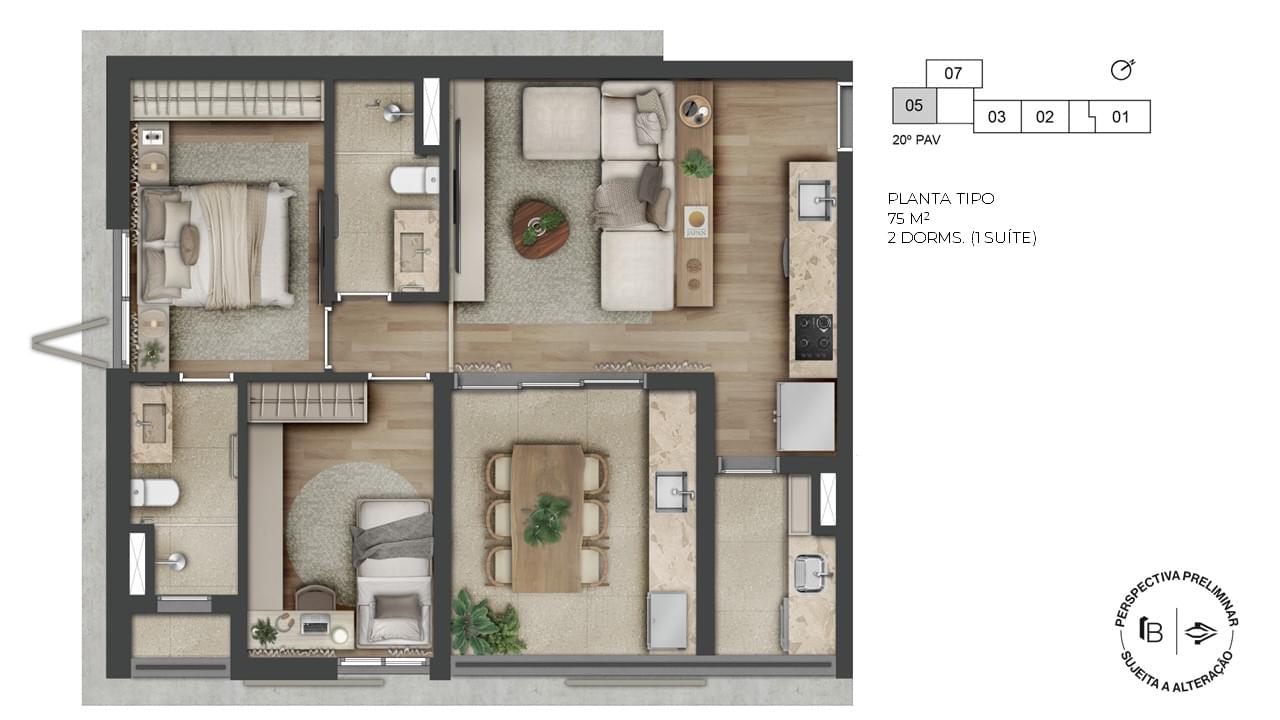 1800 Oscar Pinheiros - Planta Planta de 75m²