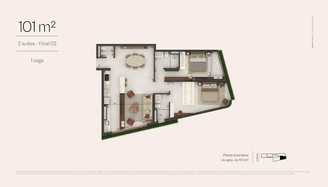 Jardim 1101 - Planta Planta de 101m²