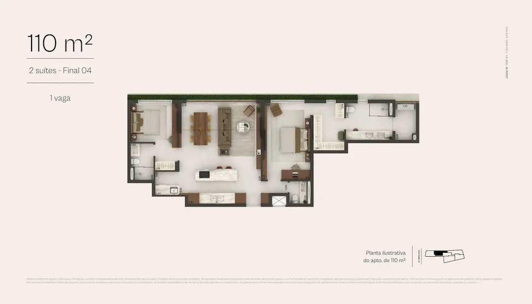 Jardim 1101 - Planta Planta de 110m²