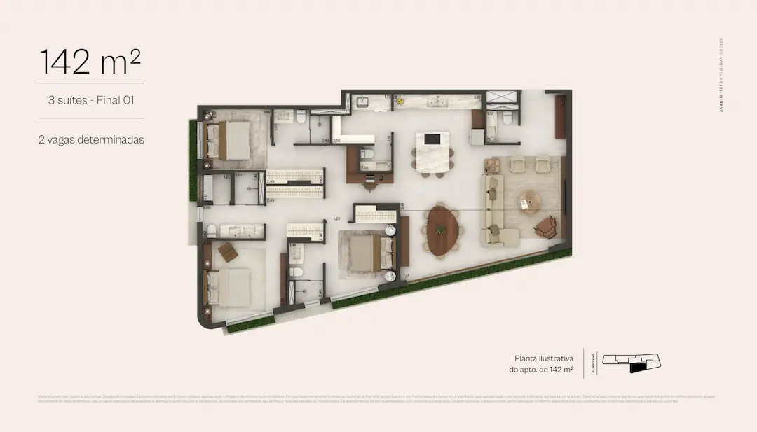 Jardim 1101 - Planta Planta de 142m² 