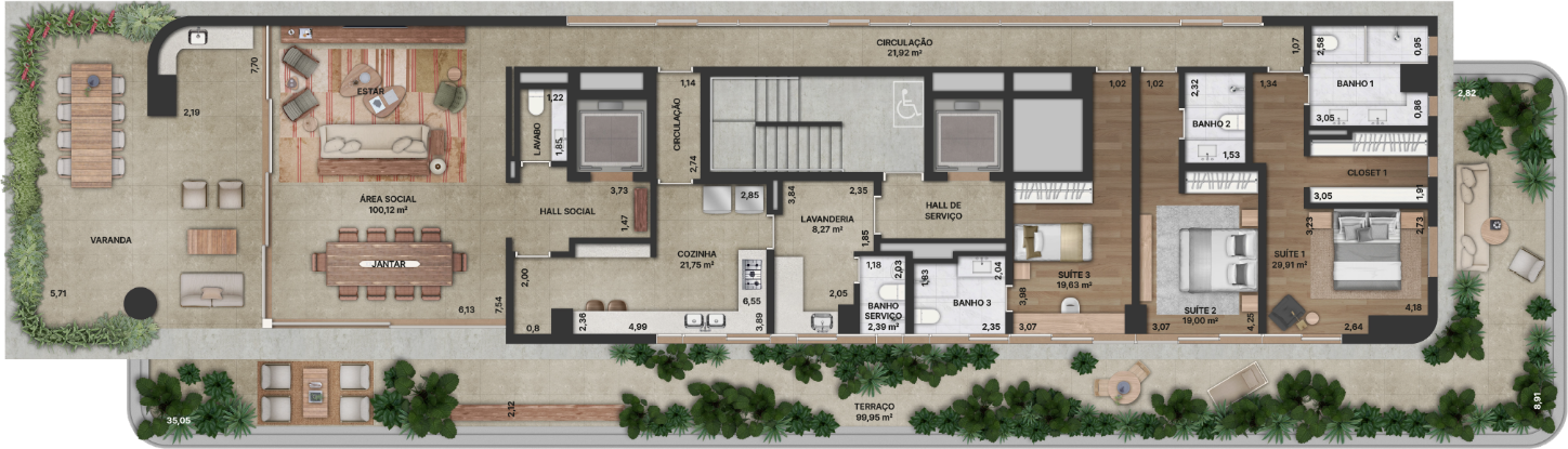 Serena Jardins - Planta Garden - Planta de 379m² - 3 Suítes