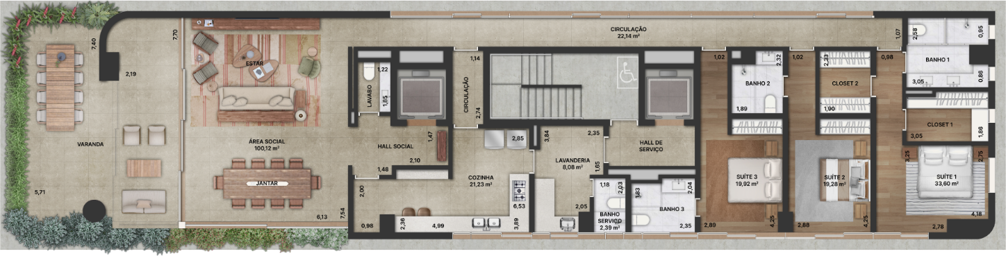 Serena Jardins - Planta Planta de 278m² - 3 Suítes