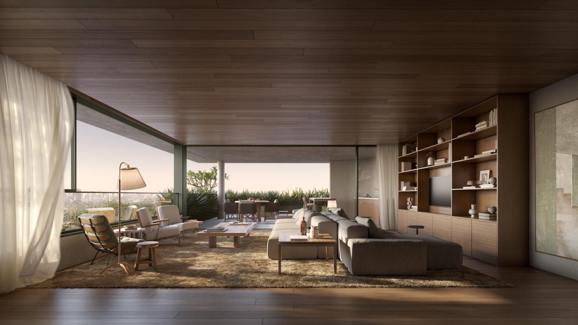 SERENA Jardins - Em obras - Rua da Consolação - Jardins - LIV Inc - Cobertura Duplex 454m² - Living Andar Superior
