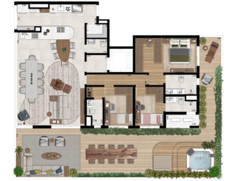 SIMÃO 717 Pinheiros - Planta Garden de 238 m² - Opção 1