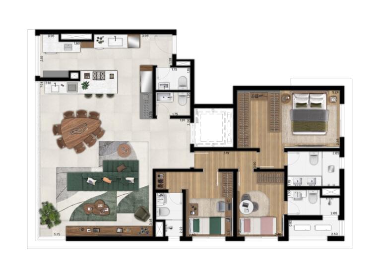 SIMÃO 717 Pinheiros - Planta Planta de 152 m² - Opção 1