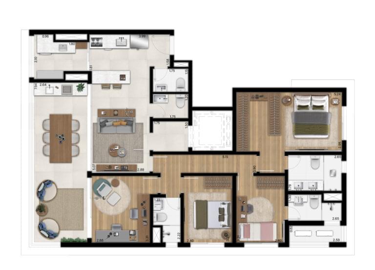 SIMÃO 717 Pinheiros - Planta Planta de 152 m² - Opção 3