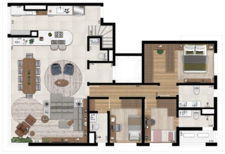 SIMÃO 717 Pinheiros - Planta Duplex - Planta de 276 m² - Pavimento Inferior