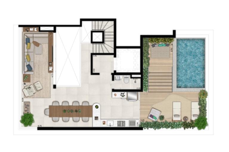 SIMÃO 717 Pinheiros - Planta Duplex - Planta de 276 m² - Pavimento Superior