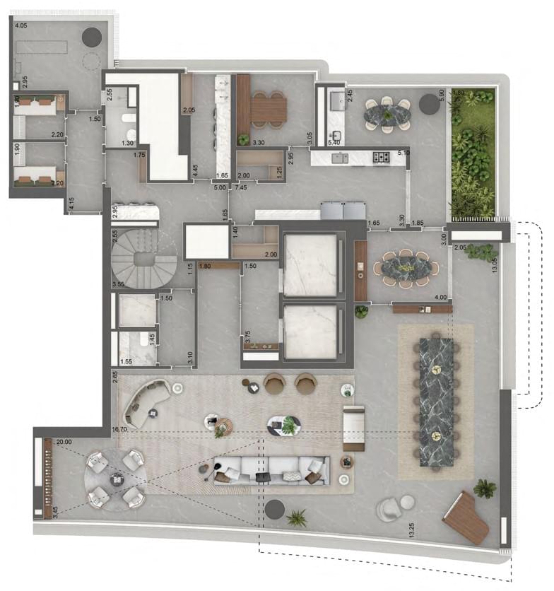 Vista Cyrela Furnished By Armani – Tower Venezia - Planta Duplex - Planta 717m² - Piso Inferior