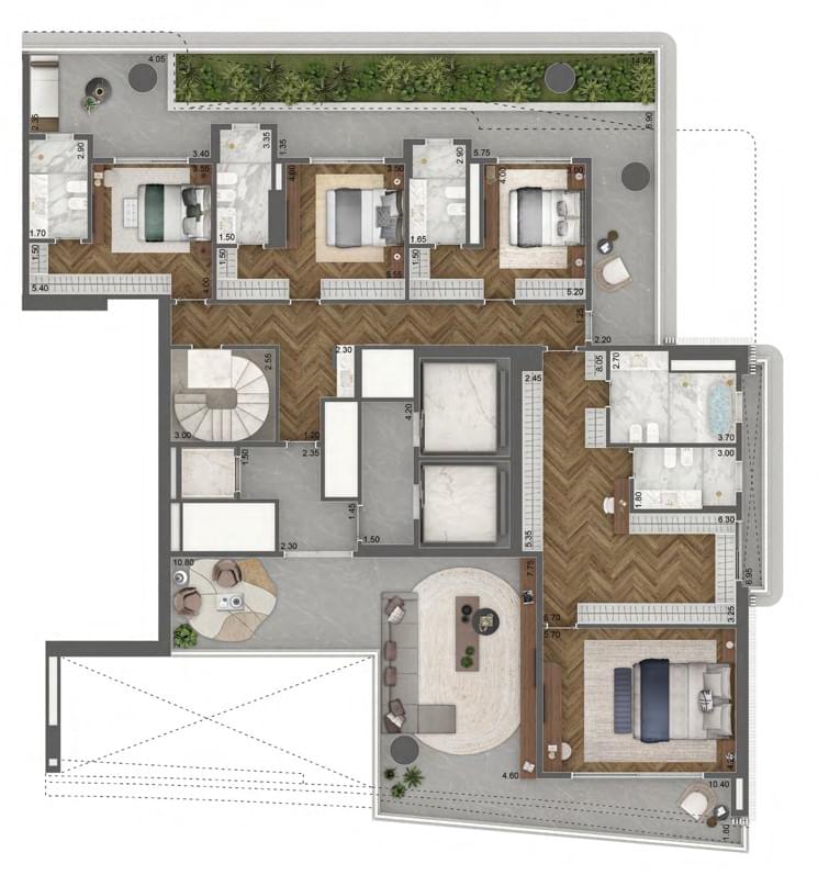 Vista Cyrela Furnished By Armani – Tower Venezia - Planta Duplex - Planta 717m² - Piso Superior