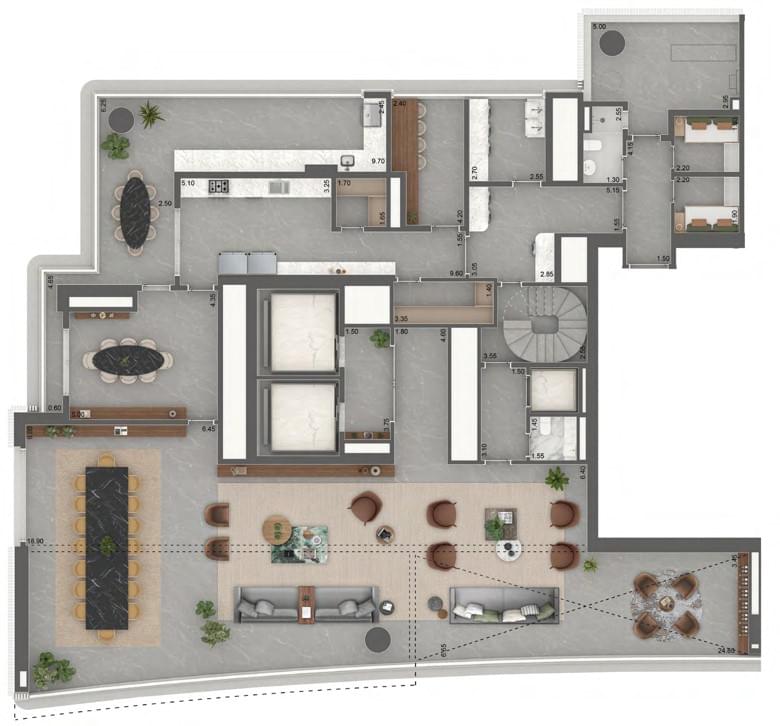 Vista Cyrela Furnished By Armani – Tower Venezia - Planta Duplex - Planta 789m² - Piso Inferior