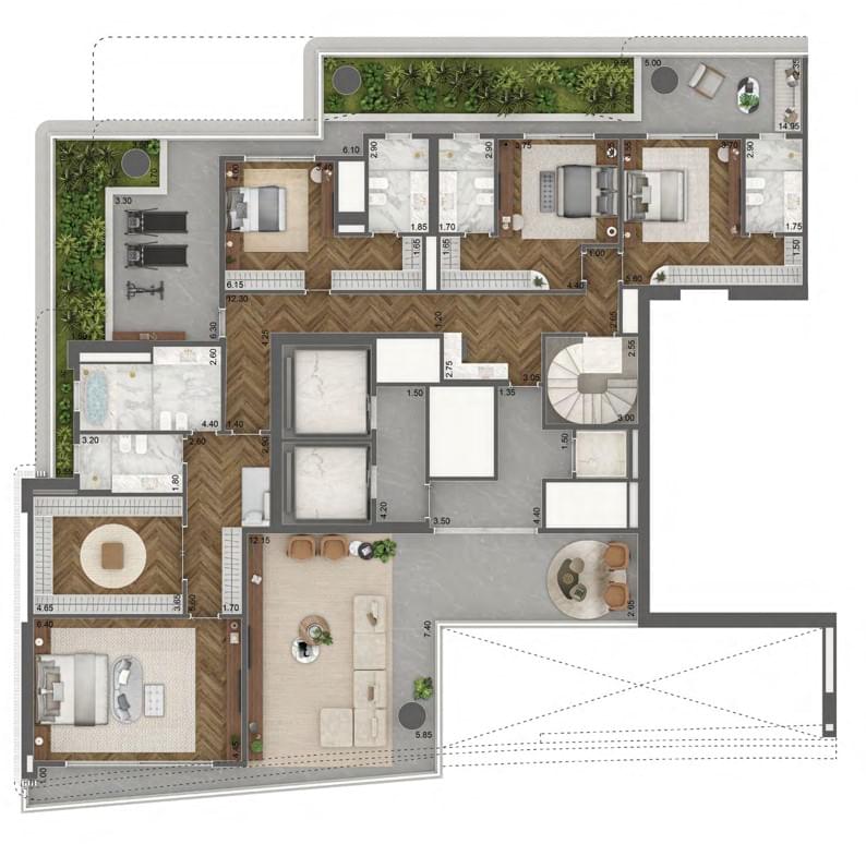 Vista Cyrela Furnished By Armani – Tower Venezia - Planta Duplex - Planta 789m² - Piso Superior