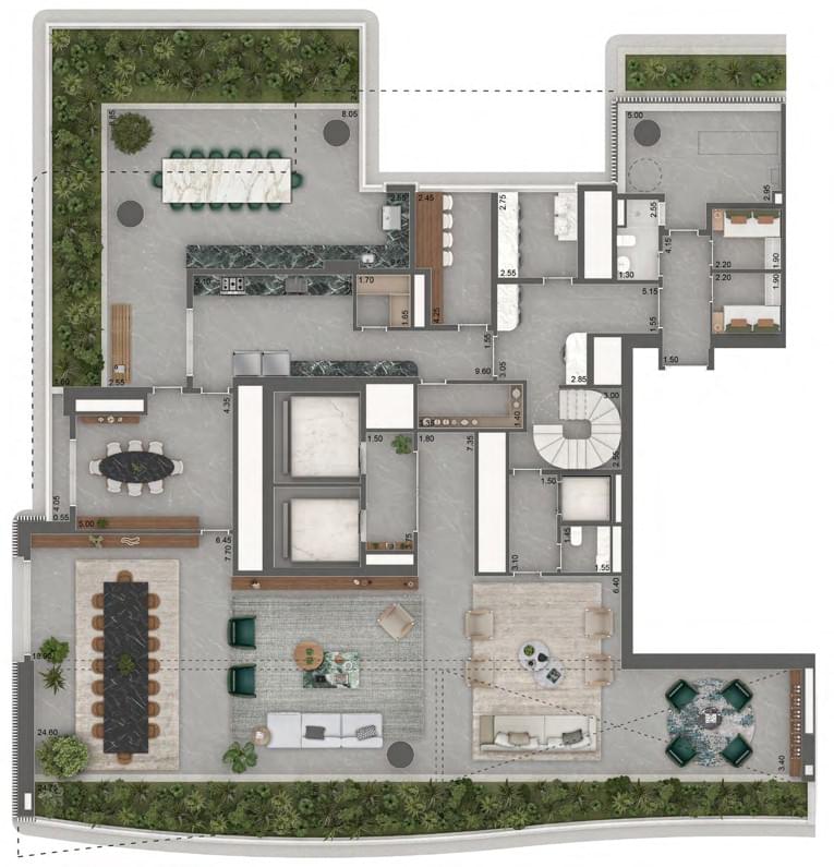 Vista Cyrela Furnished By Armani – Tower Venezia - Planta Duplex - Planta 883m² - Piso Inferior